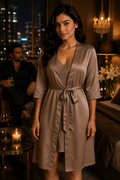 Mystré Mocha Romance Satin Robe & Chemise Set